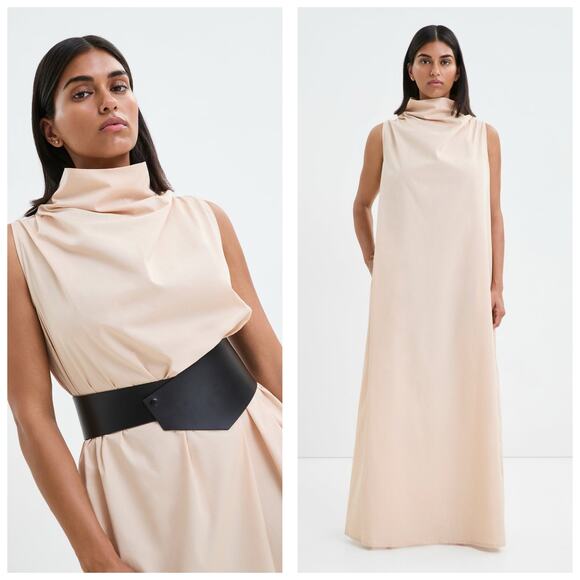 Marcella NYC Minna Sleeveless Tan Maxi Dress Size Large Lagenlook Quiet Luxury - Picture 2 of 10